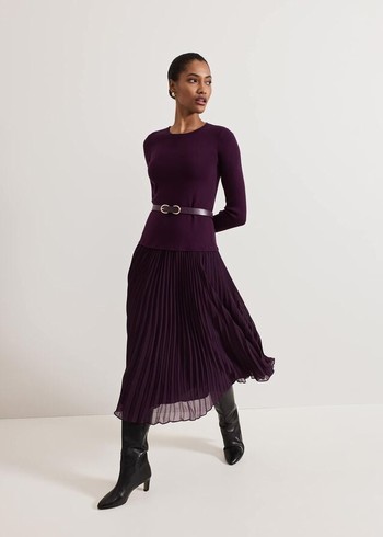 Phase Eight Kai Belted Drop Waistted Dress Burgundy Australia | PS8762350